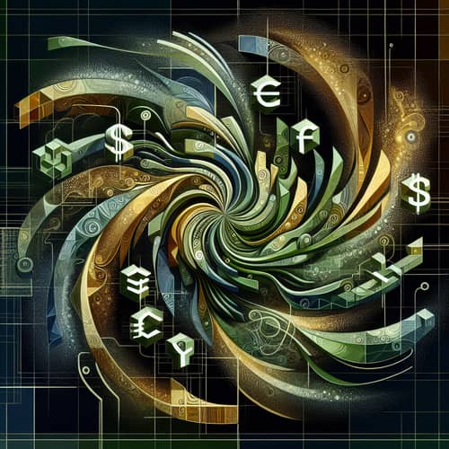 Abstract Digital Art: Money Essence in Greens & Gold | Economy Concept