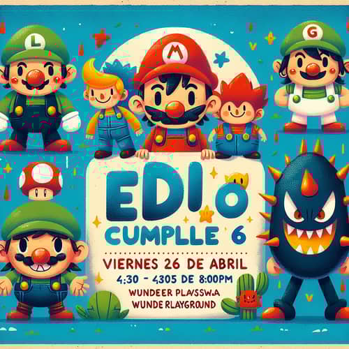 Colorful Game-Themed Children's Birthday Invitation in Spanish