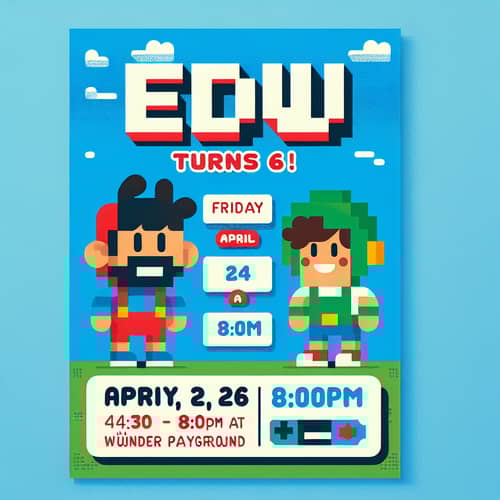 Fun Blue Theme Kid's Party Invitation with Cartoonish Characters
