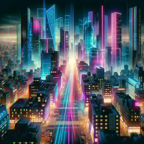 Neon Cyberpunk Cityscape at Night - Futuristic Urban Landscape