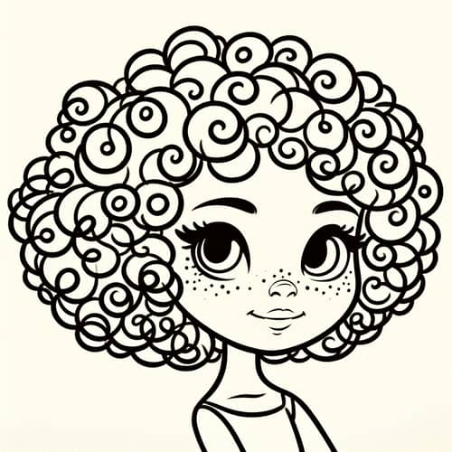 Girl with Short Curly Hair | Line Drawing for Coloring Page