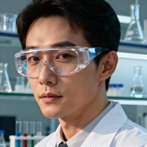 Chemist in Lab Coat and Goggles - Professional Science