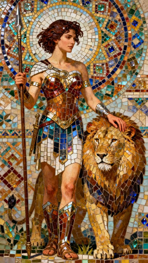 Stunning Amazon Warrior with Lion