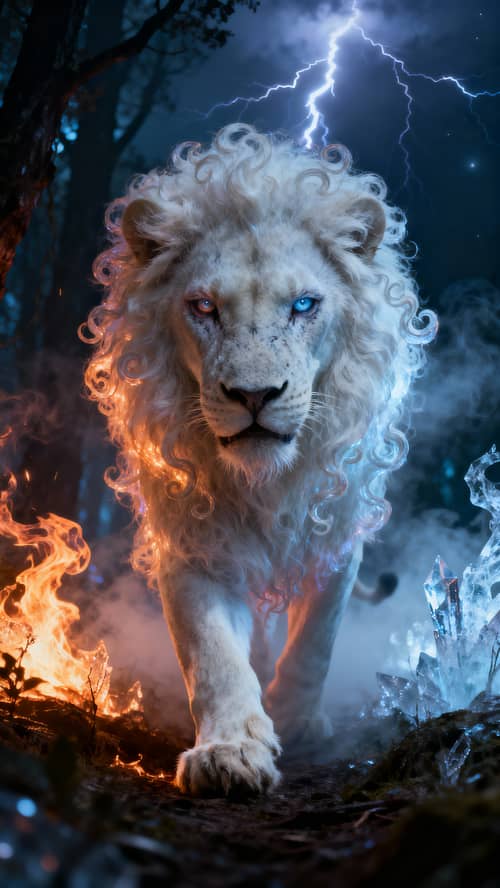 Eerie White Lion Fantasy Art at Night