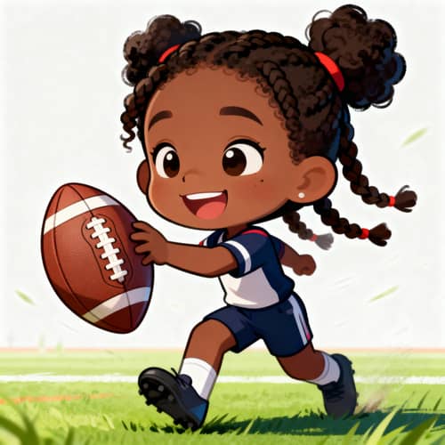 Happy Chibi African American Girl Playing Football Happy Chibi African American Girl Playing Football