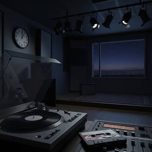 Silent Turntable with Broken Label in the Night