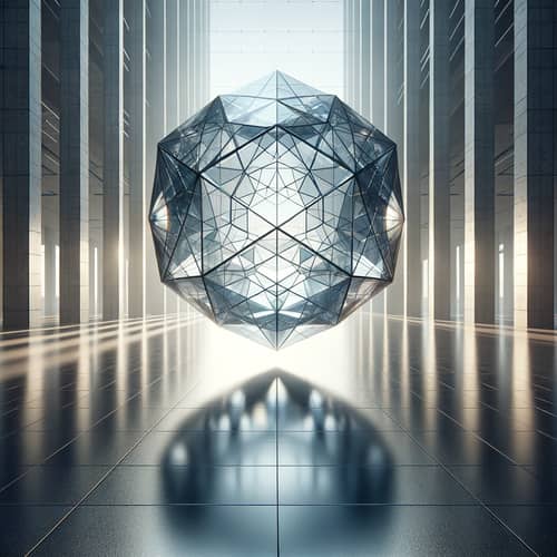 Transparent Glass Icosahedron in Open Space | Geometric Art