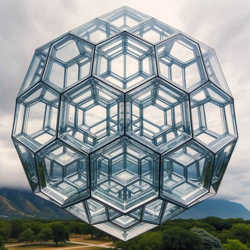 Dazzling 50-Foot Clear Glass Dodecahedron in Space