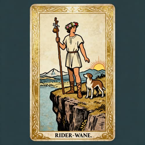 The Fool Tarot Card Illustration in Rider-Waite Style The Fool Tarot Card Illustration in Rider-Waite Style