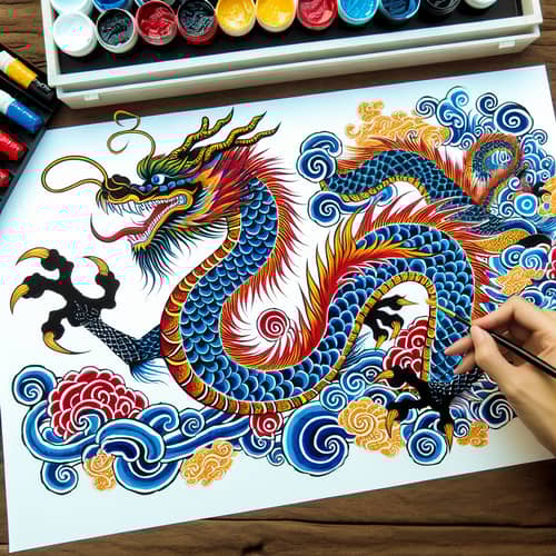 Majestic Chinese Dragon Ink Painting | Symbolizing Five Elements