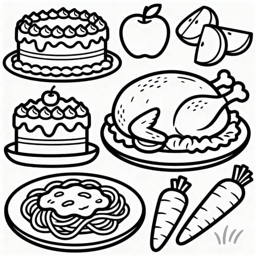 Delicious Cakes, Chicken, Pasta & Coloring Pages