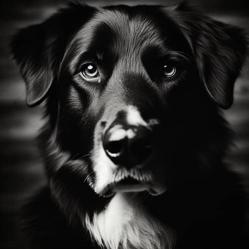 Vintage Portrait of Faithful Dog in Dramatic Black and White