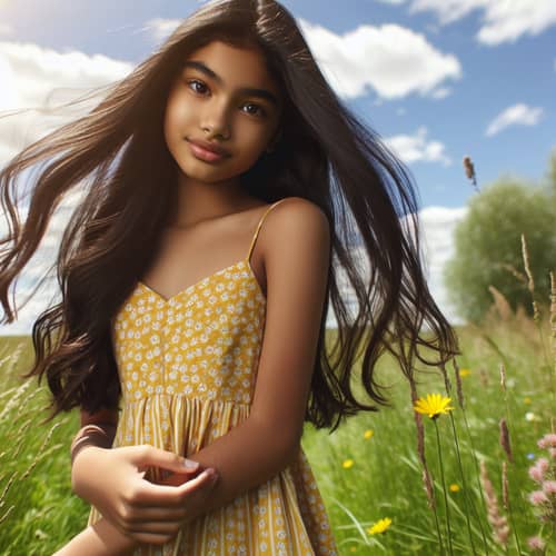 Young South Asian Girl in Spring Meadow | Colorful Nature Scene