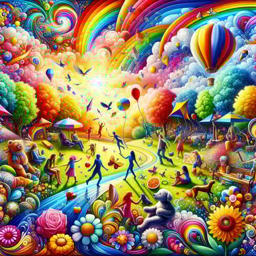 Vibrant Happiness: Joyful Scene with Diverse People in Colorful Park