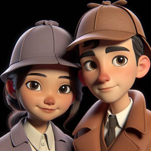Diverse Teen Detectives in Sherlock Holmes Hats | Animated 3D Scene