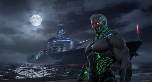 Cybernetic Admiral on Futuristic Battleship