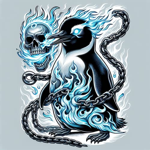 Arctic Penguin x Ghost Rider Tattoo Design