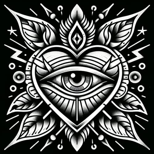 Neotraditional Heart and Eye Tattoo Design