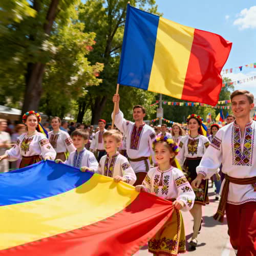 Joyful Romanian Folk Parade with Traditional Costumes