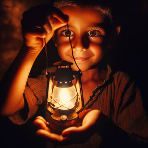 Empowering Hope: A Young Child's Determination with Glowing Lantern