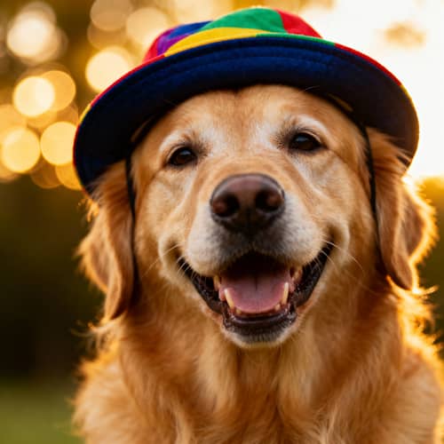Adorable Dog in Colorful Hat - Happy & Charming Adorable Dog in Colorful Hat - Happy & Charming