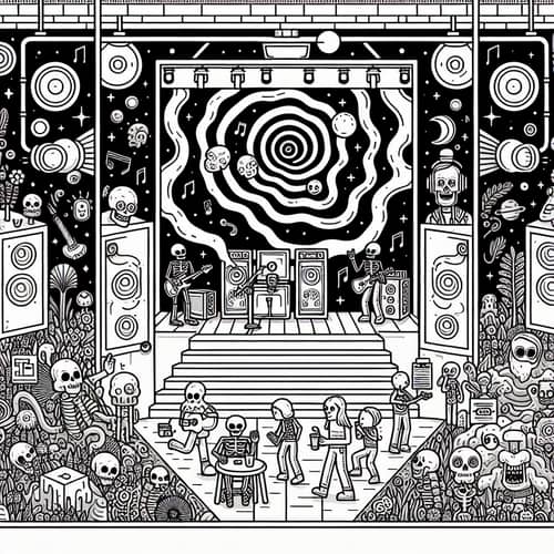 Surreal Cyberpunk Poster: Stage, People, Monsters, Cosmos