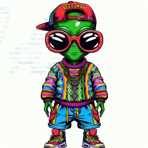 Extraterrestrial Fashion Icon in Bad Bunny-Inspired Attire