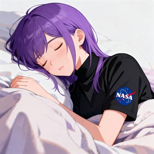 Purple Hair Anime Girl in NASA Shirt Purple Hair Anime Girl in NASA Shirt