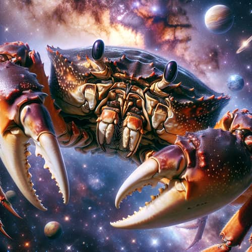 Celestial King Crab: Majestic Space Creature in Cosmic Scene