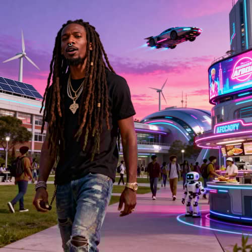 Futuristic Cityscape in 2025: Afro Futurism Style Futuristic Cityscape in 2025: Afro Futurism Style