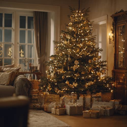 Cozy Christmas Tree in a Festive Living Room Cozy Christmas Tree in a Festive Living Room