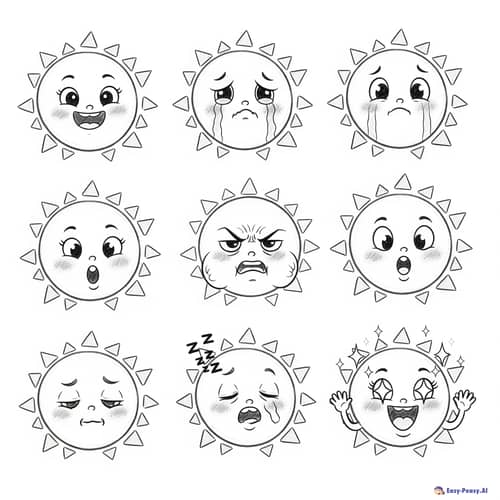 Cute Sun Mascot Sketches for Kids
