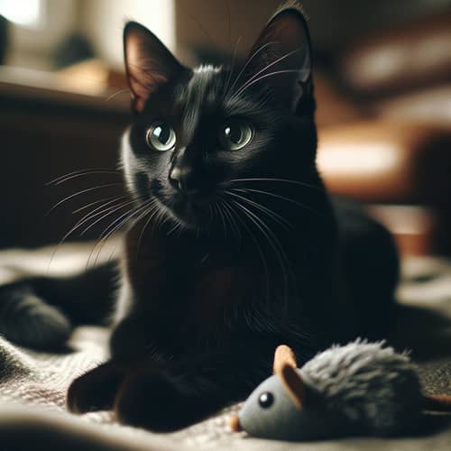 Sleek Black Cat Lounging Comfortably - A Cozy Scene