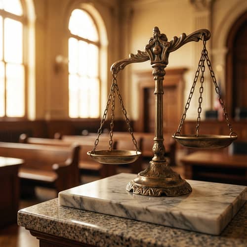 Classic Bronze Scales of Justice in Courtroom Classic Bronze Scales of Justice in Courtroom
