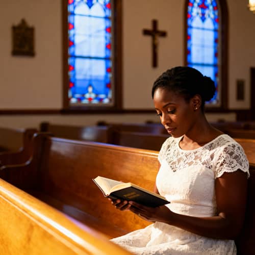 Black Woman Reading Bible in Church Black Woman Reading Bible in Church