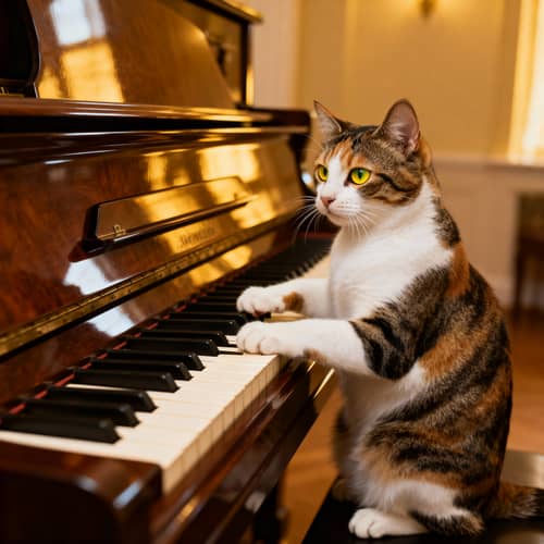 Cat Plays Grand Piano: A Joyful Melodic Scene