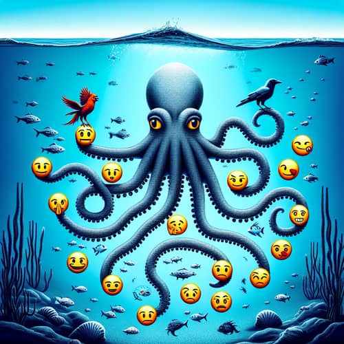 Underwater Octopus Illustration with Fox and Crow Fable Emojis