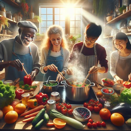 Lively Kitchen Scene: Healthy Cooking with Diverse Individuals