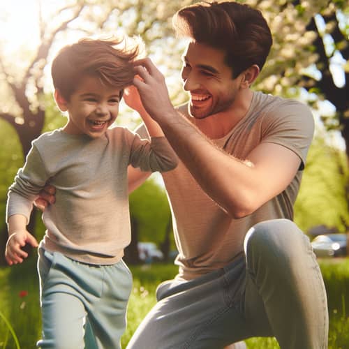 Father-Son Bonding in Sunlit Park | Joyful Family Activity