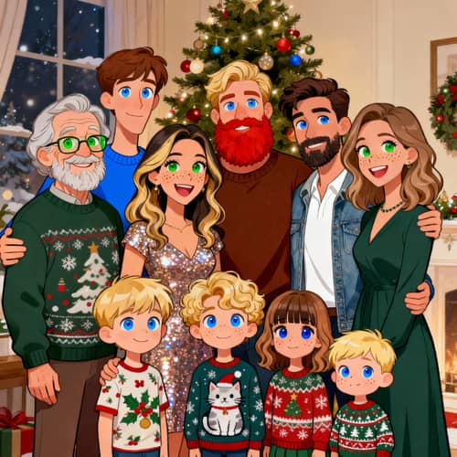 Cartoony Family Christmas Portrait: Togetherness & Joy