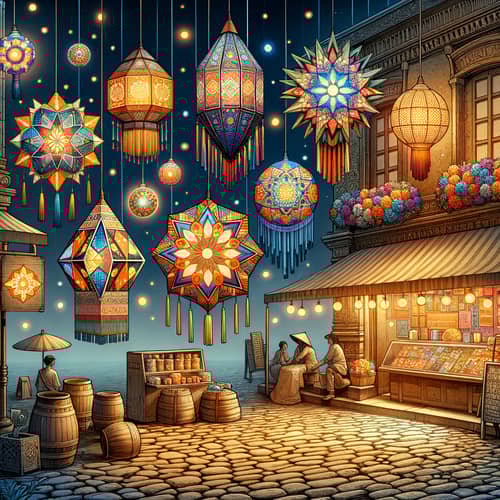 Festive Parol Lanterns Illuminate Old-Fashioned Town Square