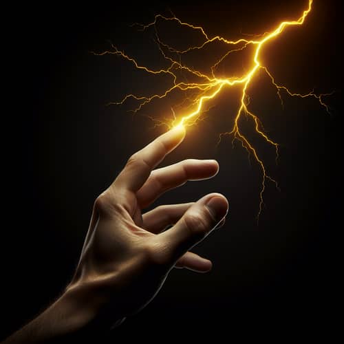 Powerful Human Hand Grasping Yellow Thunderbolt