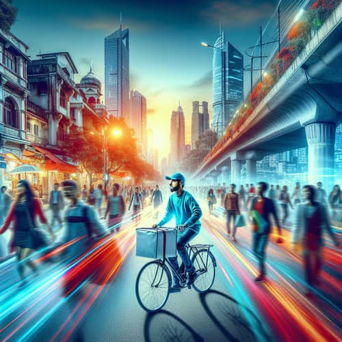 Vibrant Cityscape: South Asian Delivery Person in Action