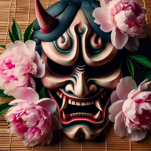 Japanese Demon Hannya Mask with Peony Eyes