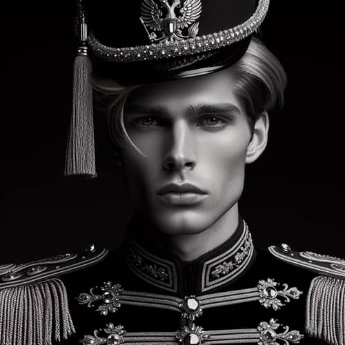 Captivating Blonde Individual in Elaborate Military Uniform