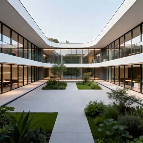 Modern U-Shaped Two-Story Building with Courtyard Modern U-Shaped Two-Story Building with Courtyard
