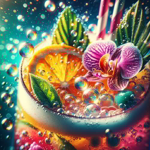 Tropical Mixology: Vibrant Cocktail Drink with Garnish and Bubbles