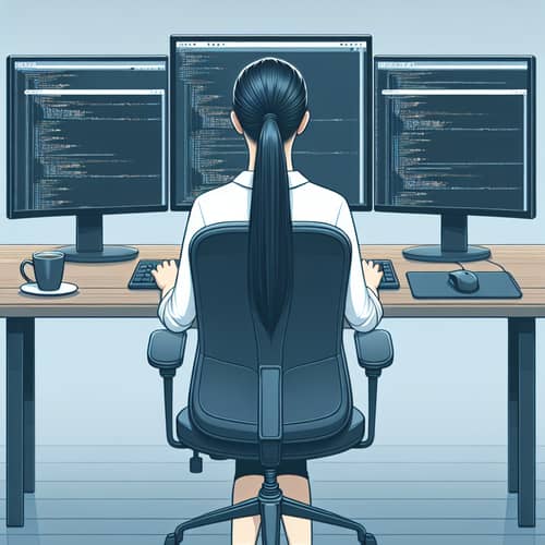 Professional Asian Woman Java Programmer in Concentrated Workspace