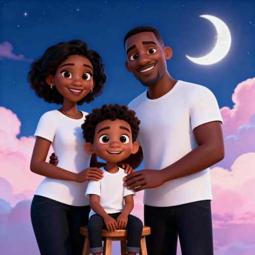 Animated Family Portrait - Loving Black Family Scene Animated Family Portrait - Loving Black Family Scene