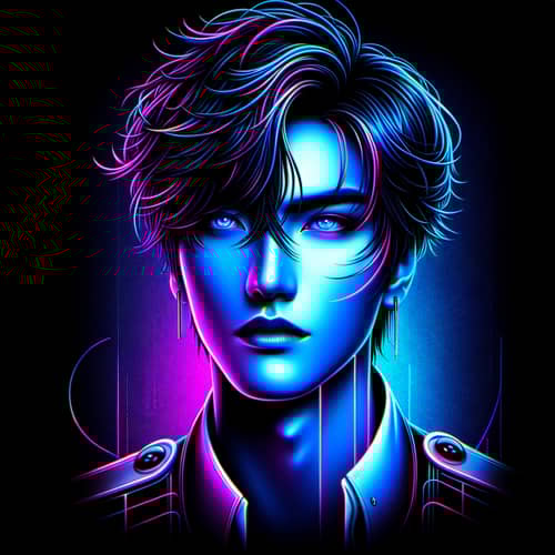 Male Pop Idol with Korean-Inspired Features in Vibrant Neon Colors